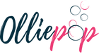 Our brand logo that says "Olliepop" in a cursive font. Half black and half pink. The letter O has a bubble design above it.