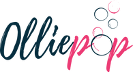Our brand logo that says "Olliepop" in a cursive font. Half black and half pink. The letter O has a bubble design above it.